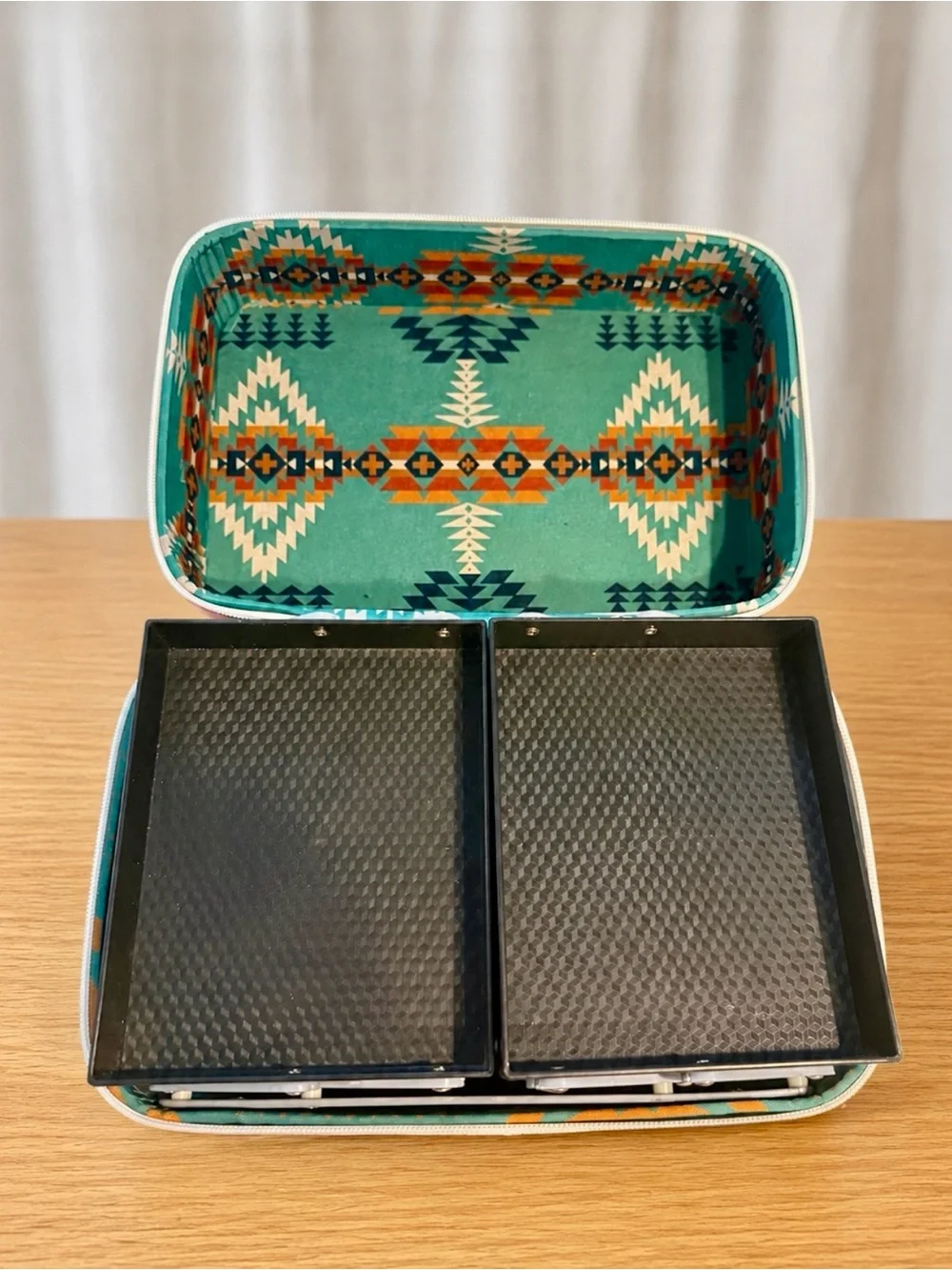 Vintage-Inspired Southwestern Floral Printed Vinyl Cantilever Makeup Train Case